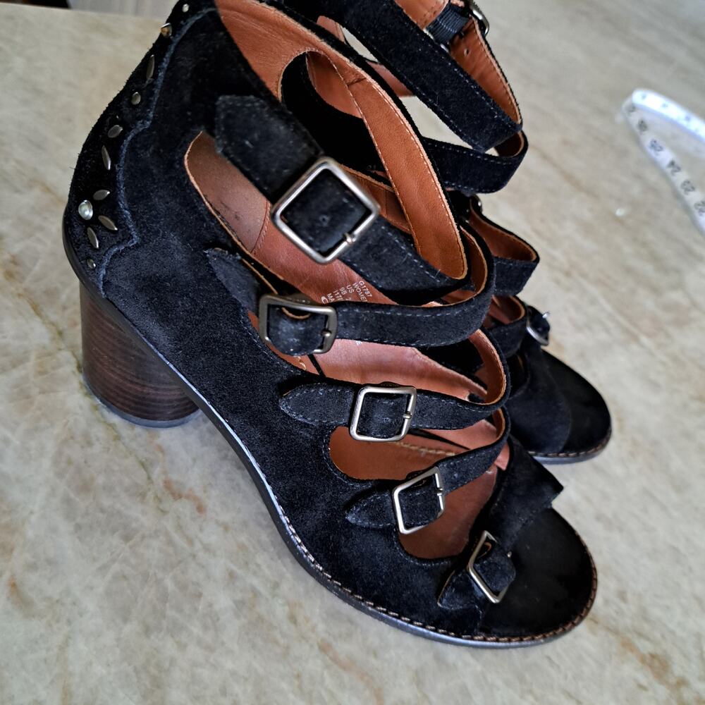 COACH Black Suede Buckle Bootie with Prairie Rivets Size 9 Heels - Picture 10 of 13